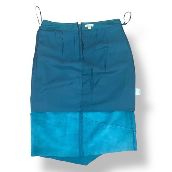 Anthropologie Leifsdottir Women Suede Leather Knee Length Skirt Teal Size 10 - Picture 11 of 14